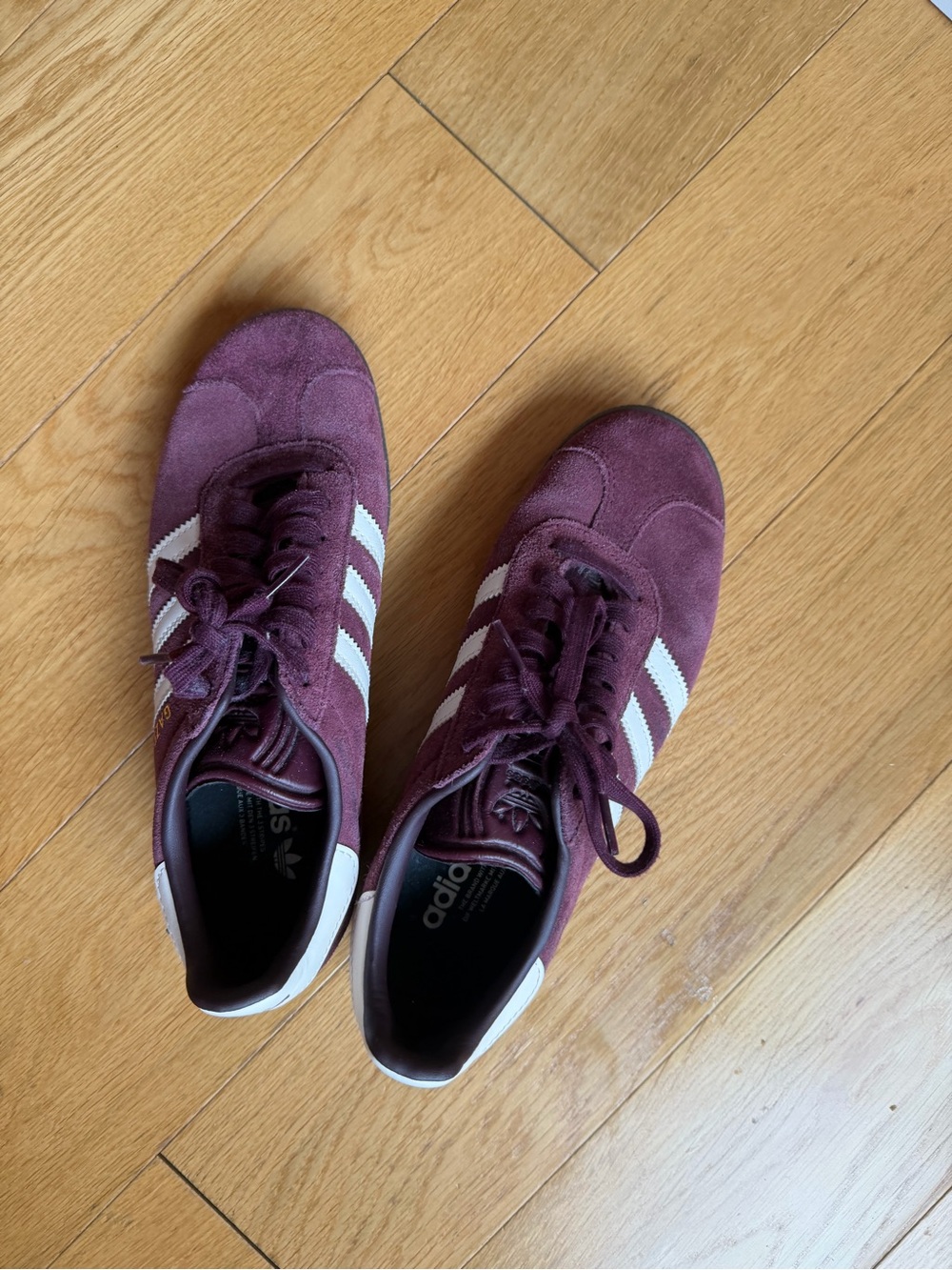Adidas Gazelle Burgundy Suede Sneakers with White Stripes - Picture 3 of 5